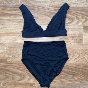 Vitamin A Black Bikini Set with Plunging V-Neck and High-Waisted Bottom